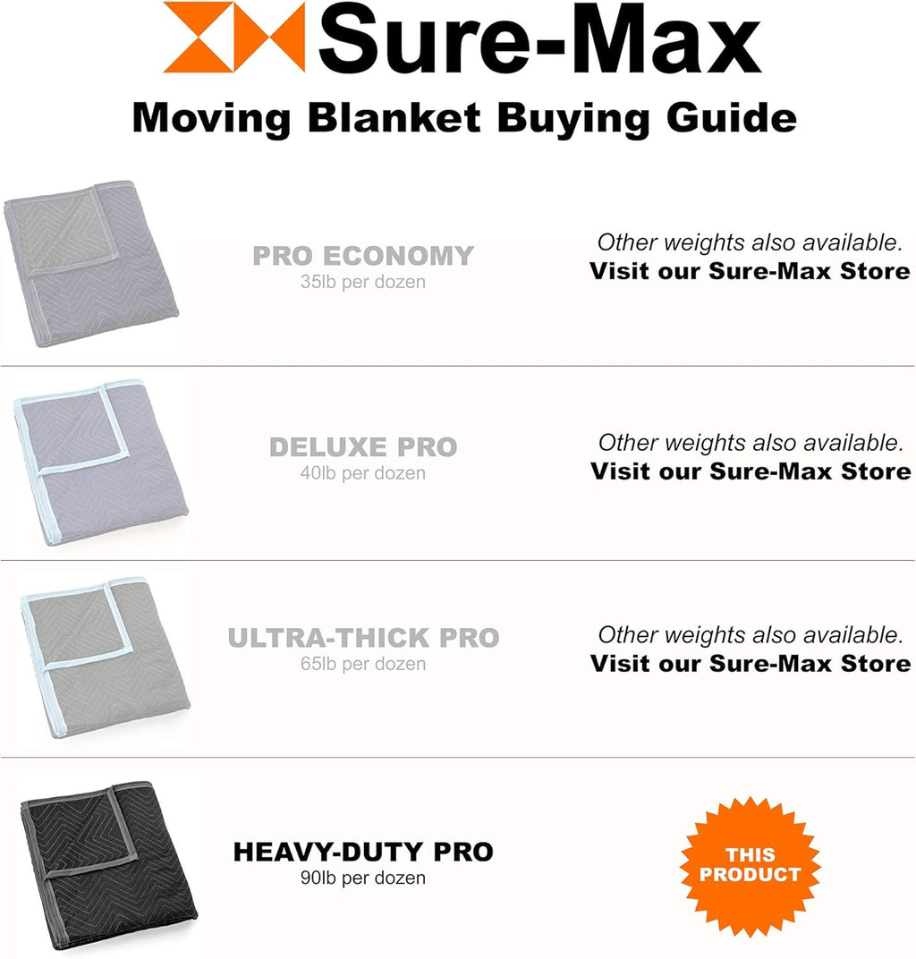 12 Moving & Packing Blankets - Heavy Duty Pro - 80" x 72" (90 lb/dz weight) - Professional Quilted Shipping Furniture