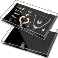 2 Pcs Acrylic Locking Jewelry Display Case Clear Ring Earring Necklace Bracelet Security Showcase with Lock and Key