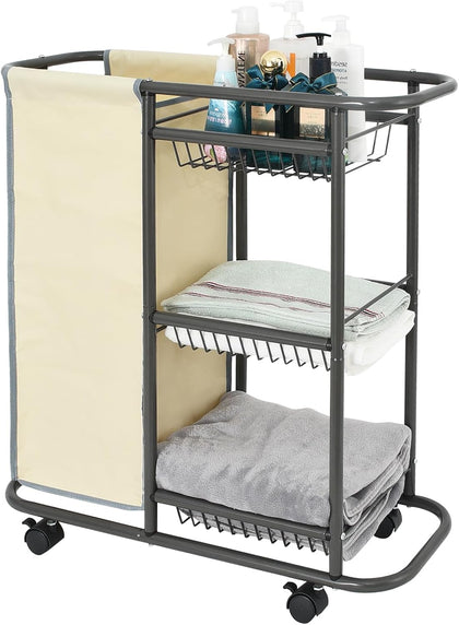 Rolling Laundry Basket with Wheels and Handle,3 Storage Baskets, 45 L Bag | Heavy Duty Laundry Cart, Space Saving
