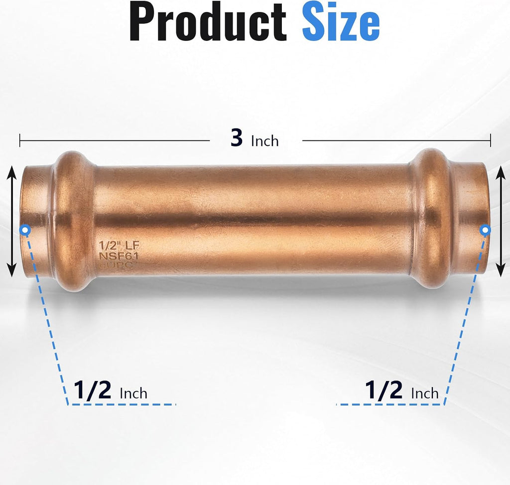 (5-Pack YVSKM) 1/2" Copper Press Extended Repair Coupling NO Stop – Copper Press Coupling for Plumbing Repair, Pipe