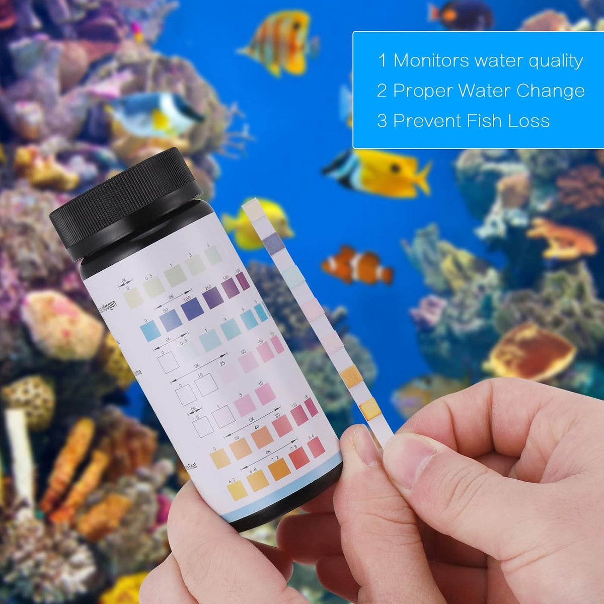 Aquarium Test Strips for Fish Tanks, 7-in-1 with Ammonia, 150 Count