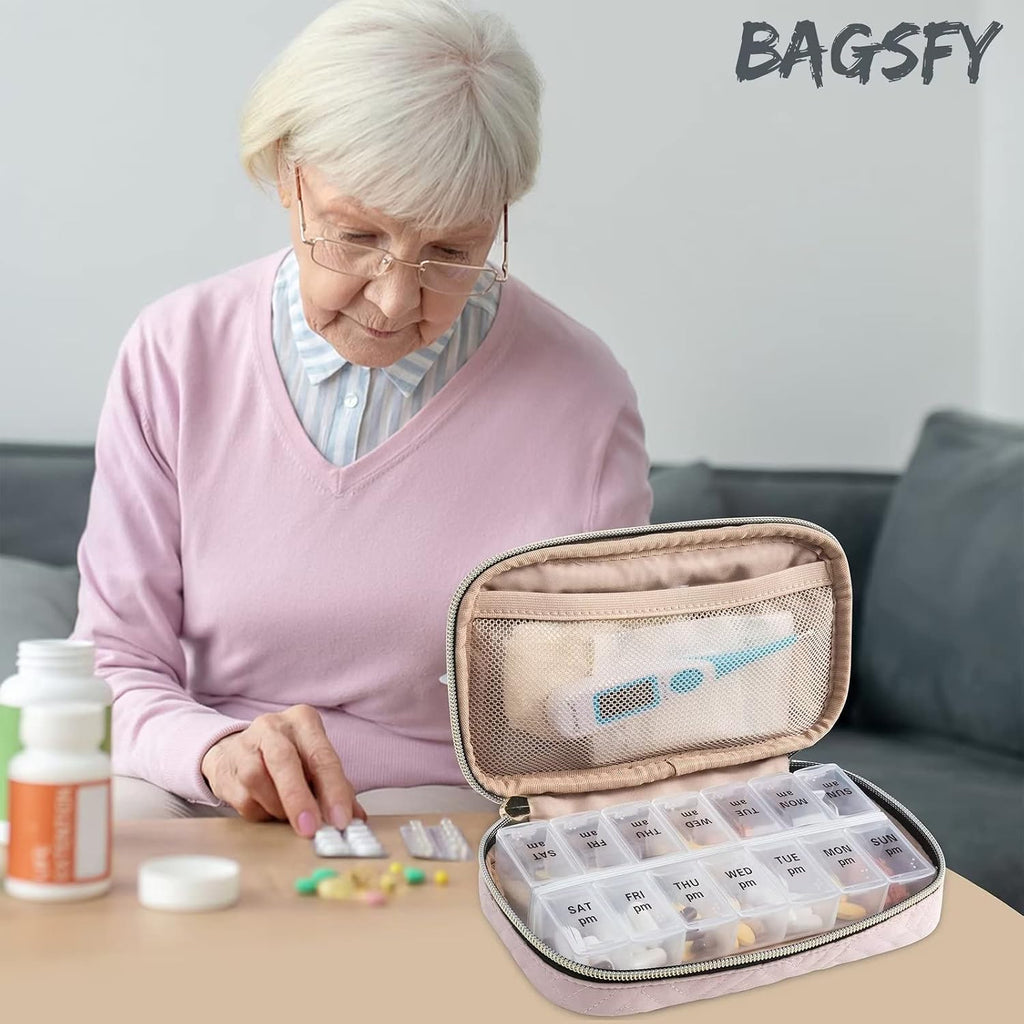 Pill Organizer Case 2 Times a Day- Weekly Medicine Organizer Travel Pill Box with Removable 7 Day Medicine Case