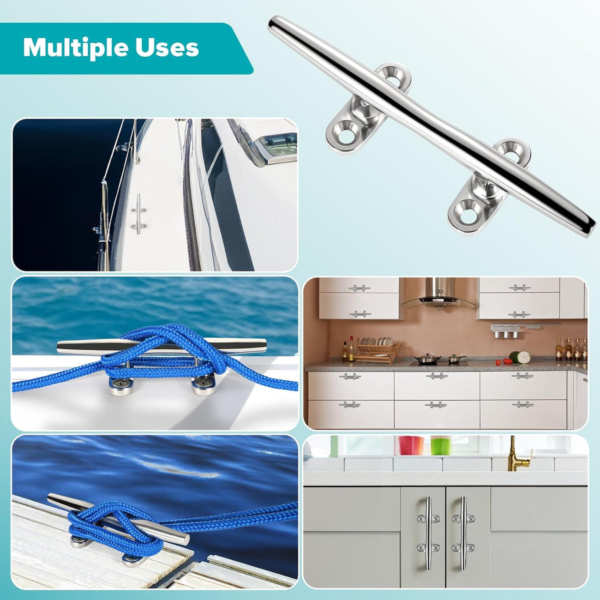 ZOMCHAIN 4/5/6 Inch Boat Cleat - Open Base 316 Stainless Steel Dock Cleat,Marine Cleat Rope Cleat, Mooring Accessories with Screws for Boats,Kayak, Marine, Deck, Nautical Decor(2,4,6 Pack)