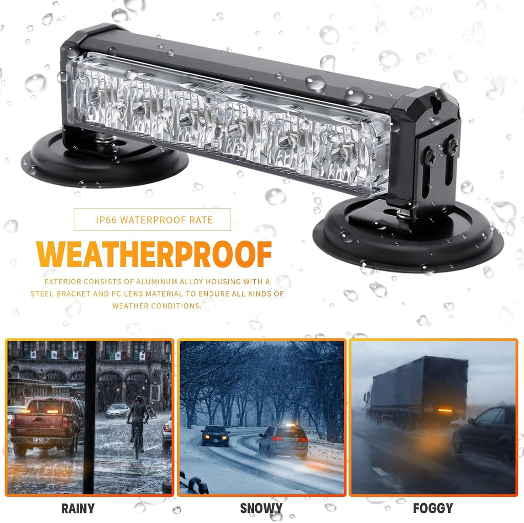 Amber/White Magnetic Wireless Flashing Strobe Light for Vehicles Trucks Car, Battery Operated Rechargeable LED Safety