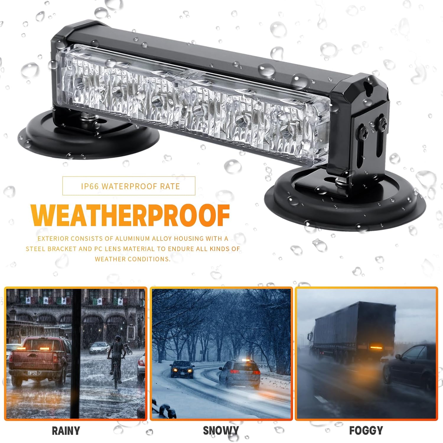 Amber/White Magnetic Wireless Flashing Strobe Light for Vehicles Trucks Car, Battery Operated Rechargeable LED Safety