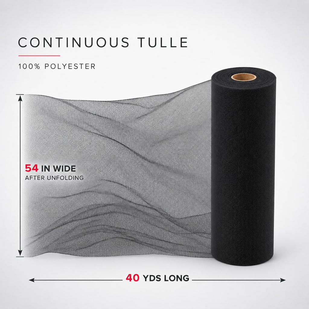 Black Tulle Fabric Roll 54 Inch x 40 Yards Tulle Ribbon