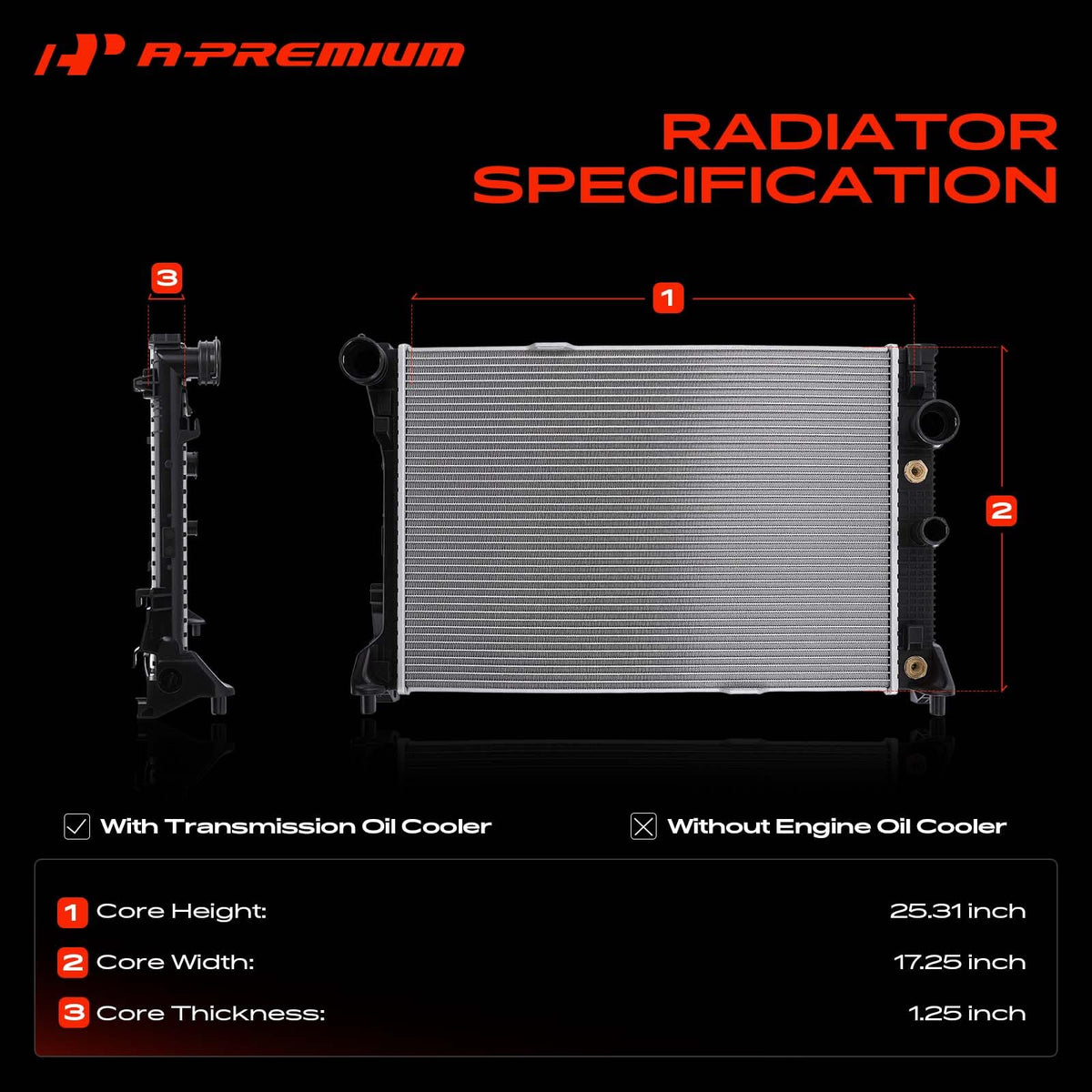 A-Premium Engine Coolant Radiator Assembly with Transmission Oil Cooler