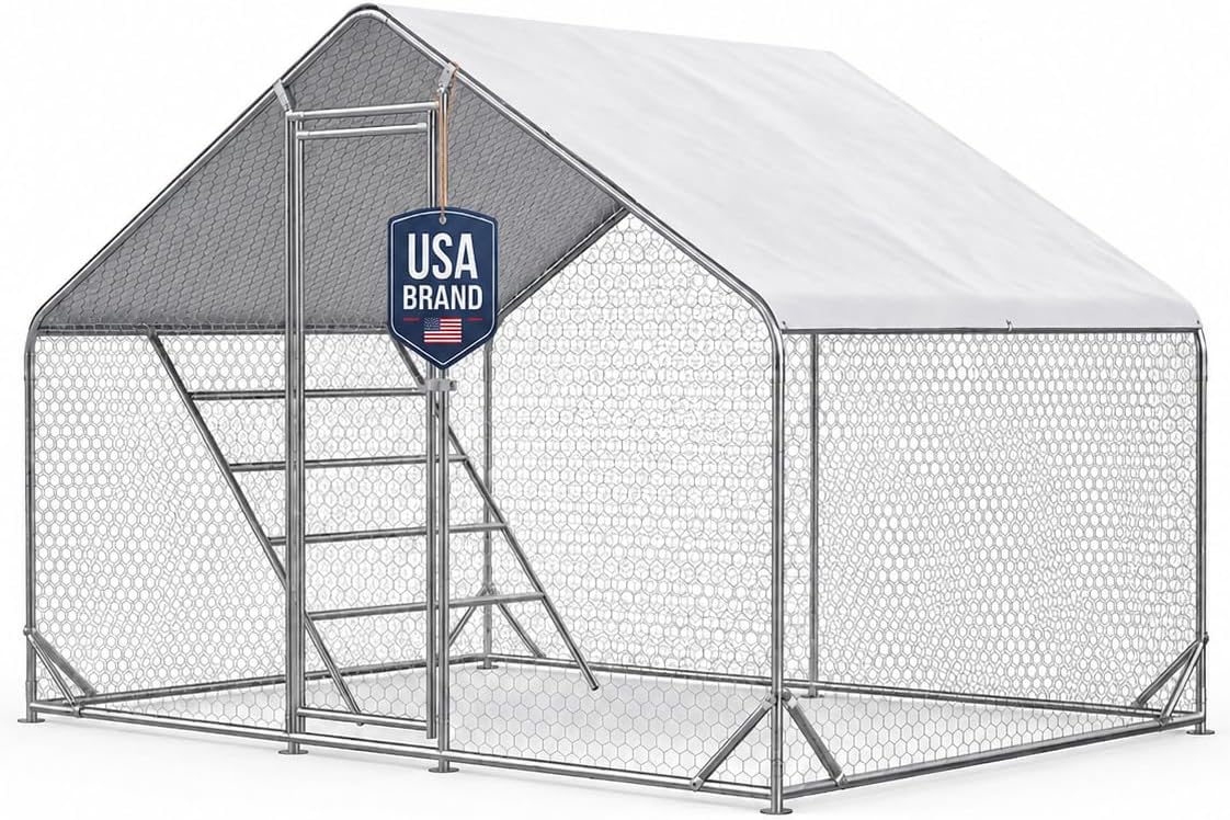 9.8 x 6.5 x 6.5 ft Metal Chicken Coop, Chicken Run with Cover