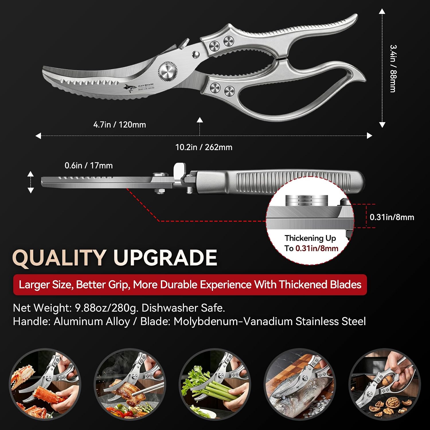 Heavy Duty Poultry Shears, Kitchen Shears with Non-Slip Handle & Safety Lock, All Purpose Kitchen Scissors for