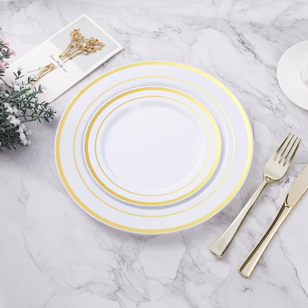 100Pcs Gold Plastic Plates, 10.25 Inch Disposable Dinner Plates