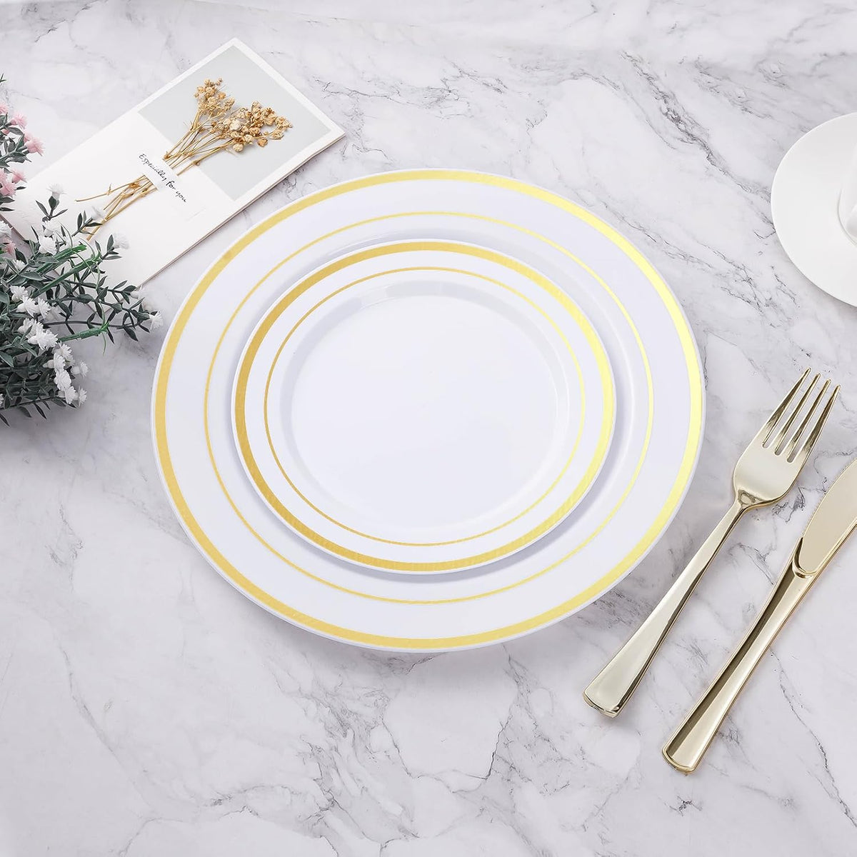 100Pcs Gold Plastic Plates, 10.25 Inch Disposable Dinner Plates