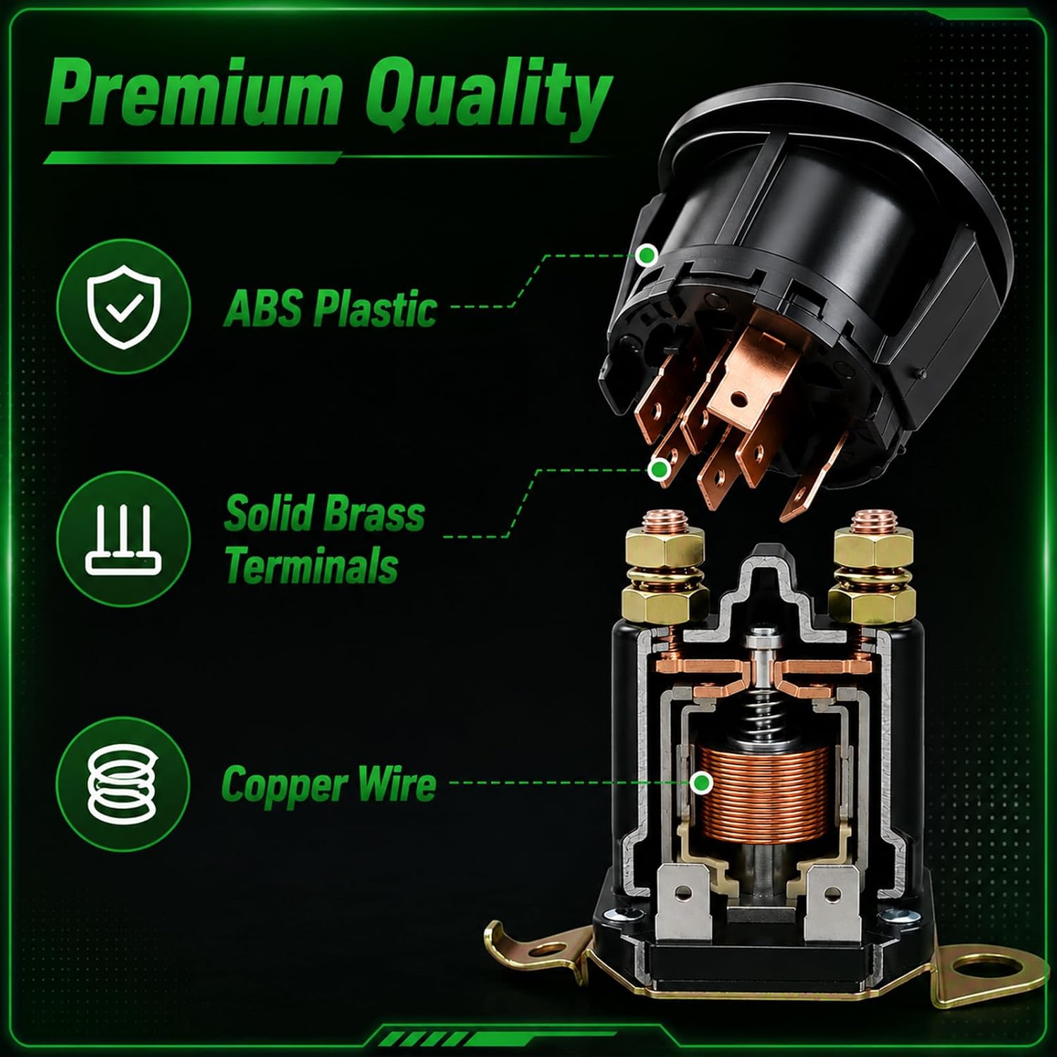 Ignition Switch 4 Position 7 Terminals & Starter Solenoid Compatible with Husqvarna，Craftsman，Poulan，AYP，Ariens