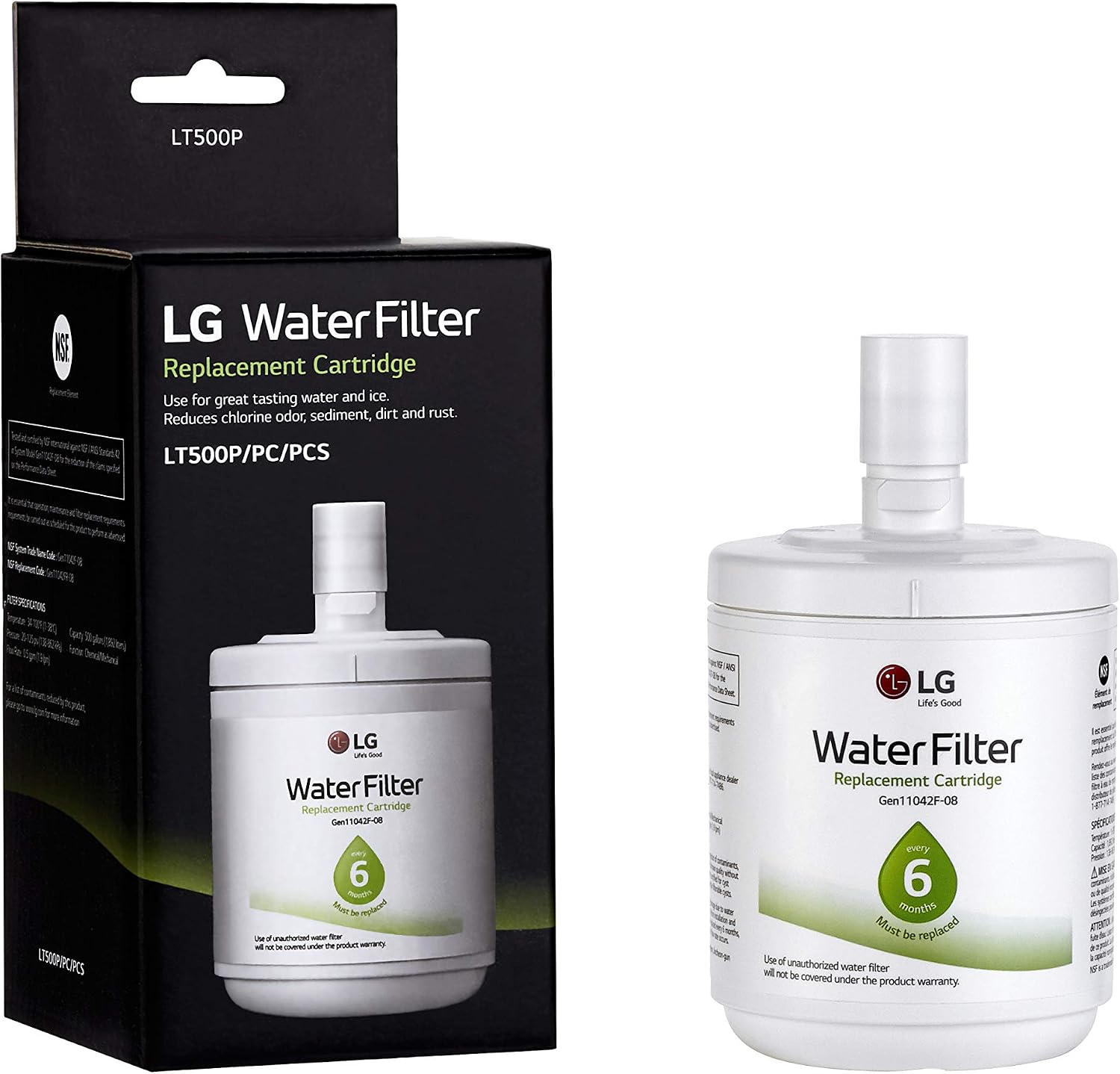 LG LT500P - 6 Month / 500 Gallon Capacity Replacement Refrigerator Water Filter (NSF42 ADQ72910911 , White