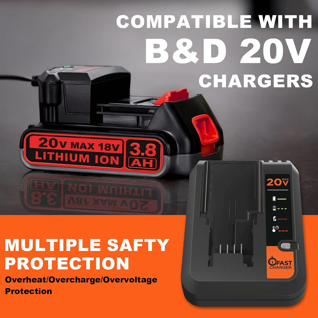 VANTTECH 2Packs 3.8Ah LBXR20 Replacement for Black and Decker 20v Battery