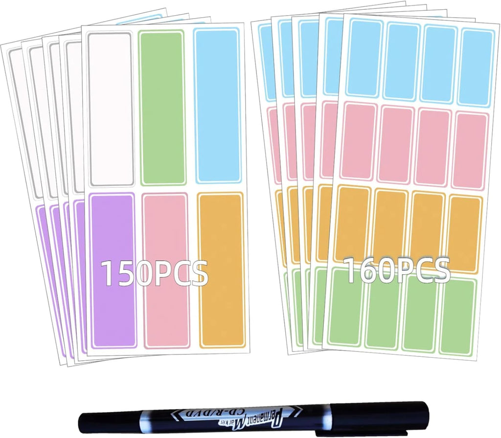 Assorted Colors Waterproof Removable Labels with Pen Adhesive Name Stickers