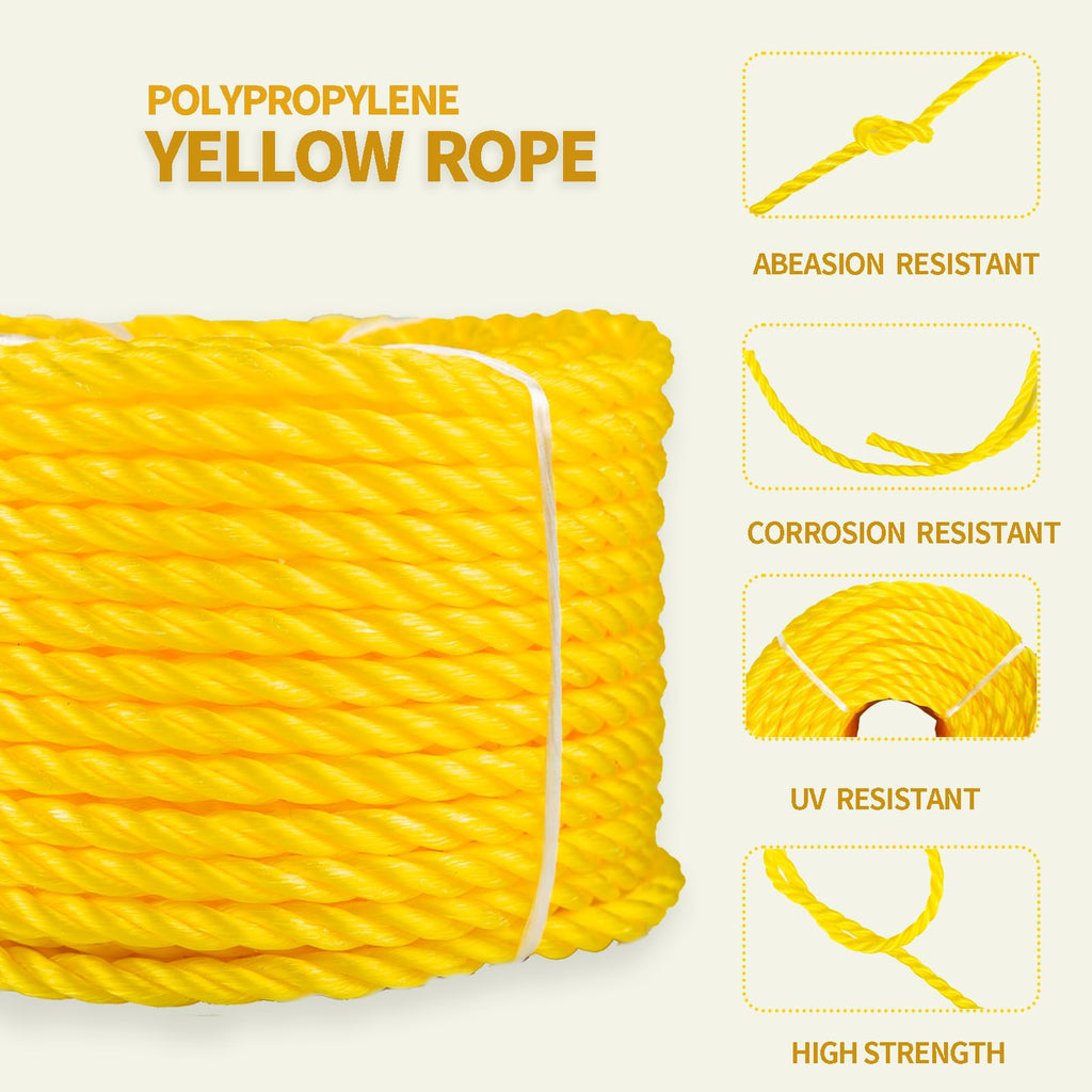 1/4 Inch × 50 FT Yellow Twisted Polypropylene Rope