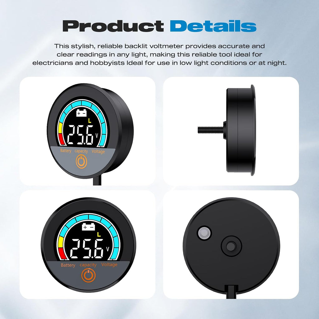 IP67 Waterproof Battery Monitor 12V 24V 36V 48V 60V 72V 84V with Backlight LCD and Low-Voltage Alarm use Lithium