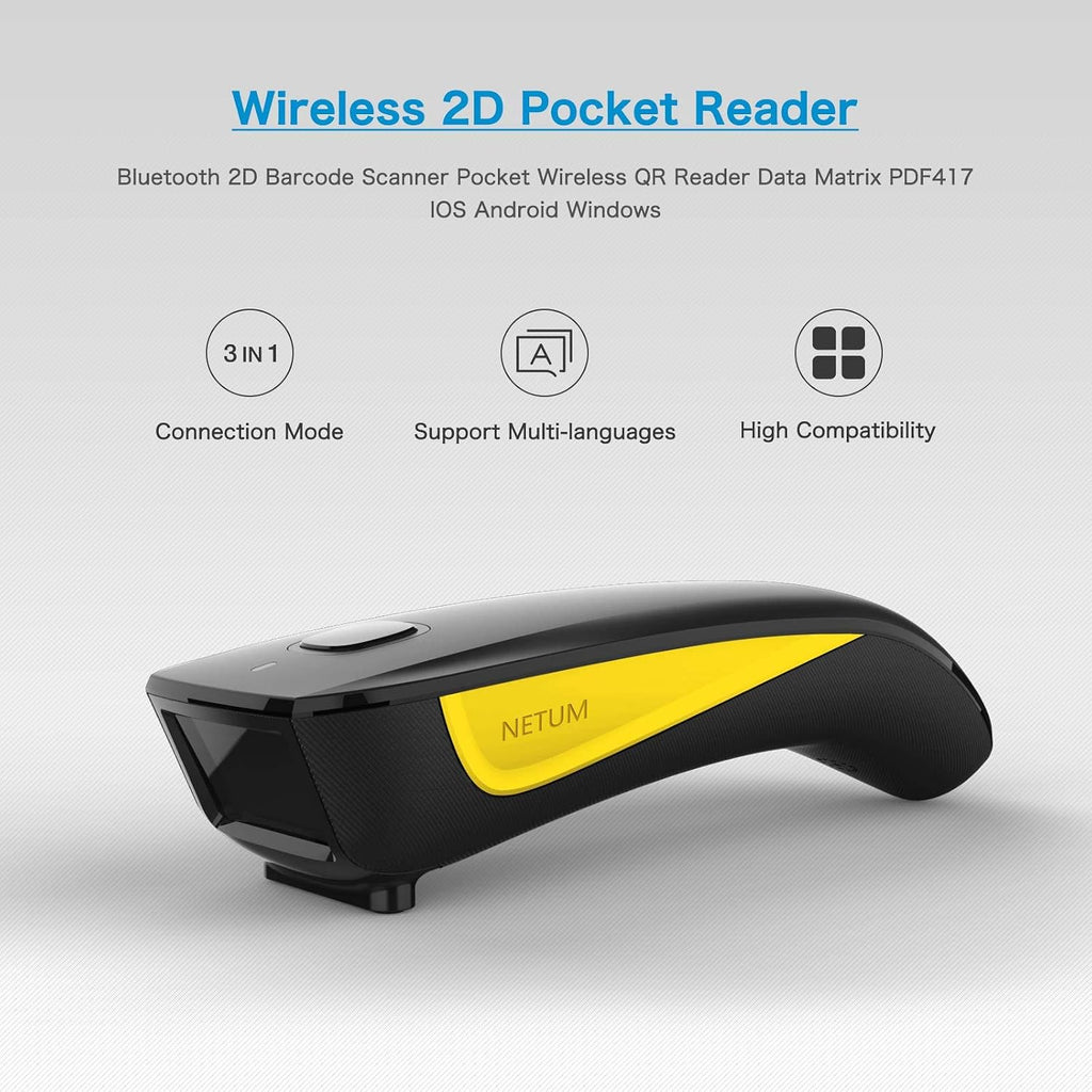 Mini Barcode Scanner Bluetooth Compatible, Portable Bar Code Reader | 1D/2D QR Bar Code Scanner, 2.4G Cordless Image