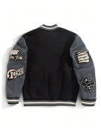 Men's Letter Graphic Color Block Y2k Varsity Jacket