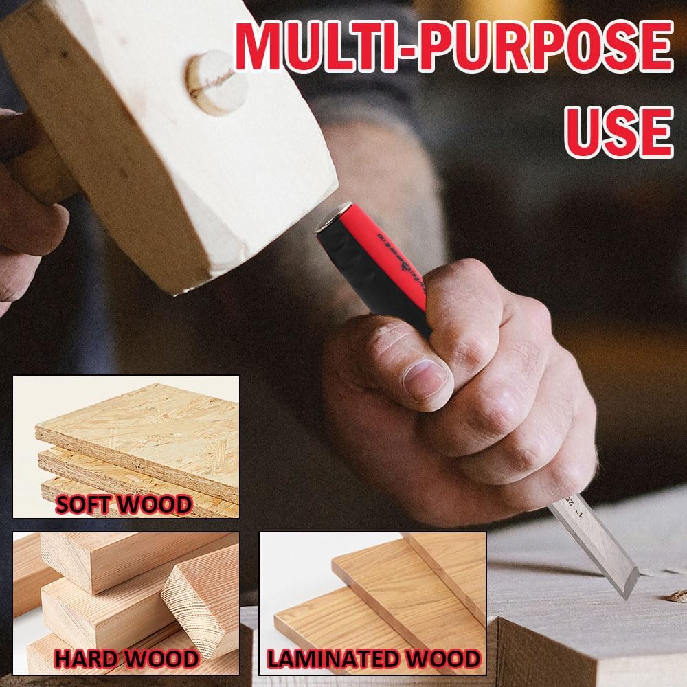 4 Piece Wood Chisel Set for Woodworking CR-V Steel Beveled Edge Wood Chisels with Strike Caps Protective Blade Covers