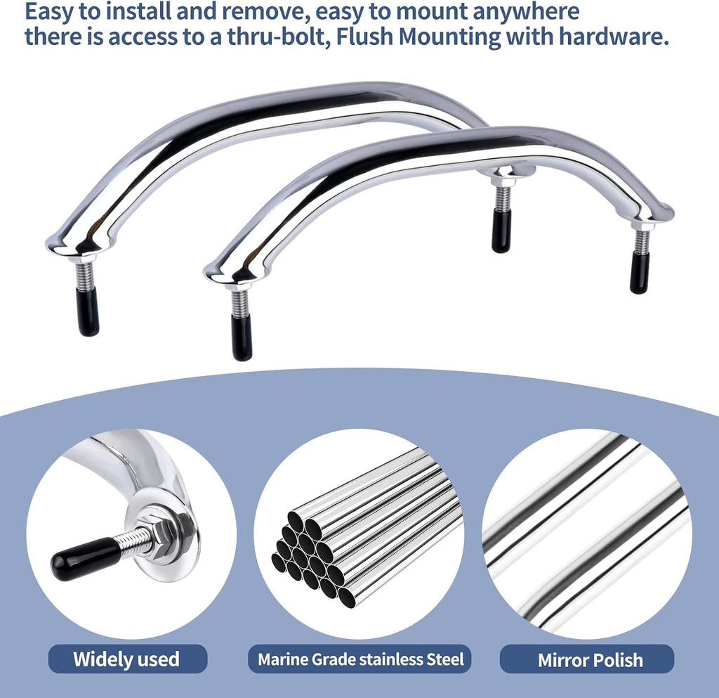 8-1/4" Boat Grab Bar 316 Stainless Steel Polished Grab Handle Handrail Hardware Multipurpose