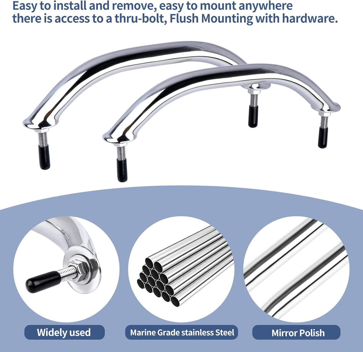 8-1/4" Boat Grab Bar 316 Stainless Steel Polished Grab Handle Handrail Hardware Multipurpose
