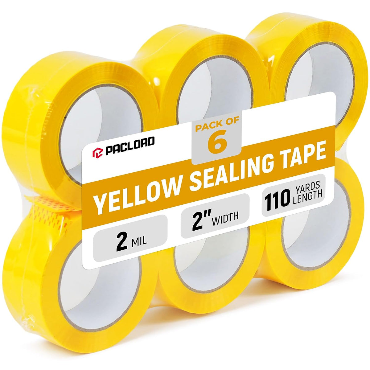 2" x 110 Yards Yellow Packing Tape, 6 Rolls