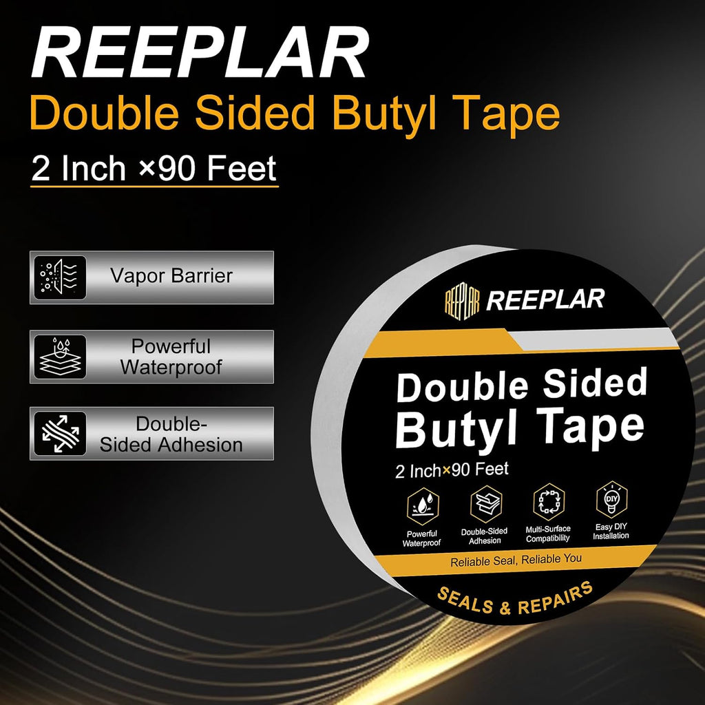1Pk Double Sided Butyl Tape, 2" x 90 Black for Crawl Space Concrete