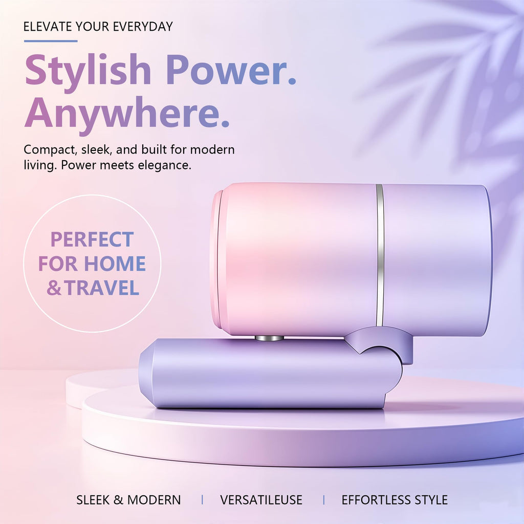 Foldable Ionic Hair Dryer with Diffuser, 1875W, Pink Blue