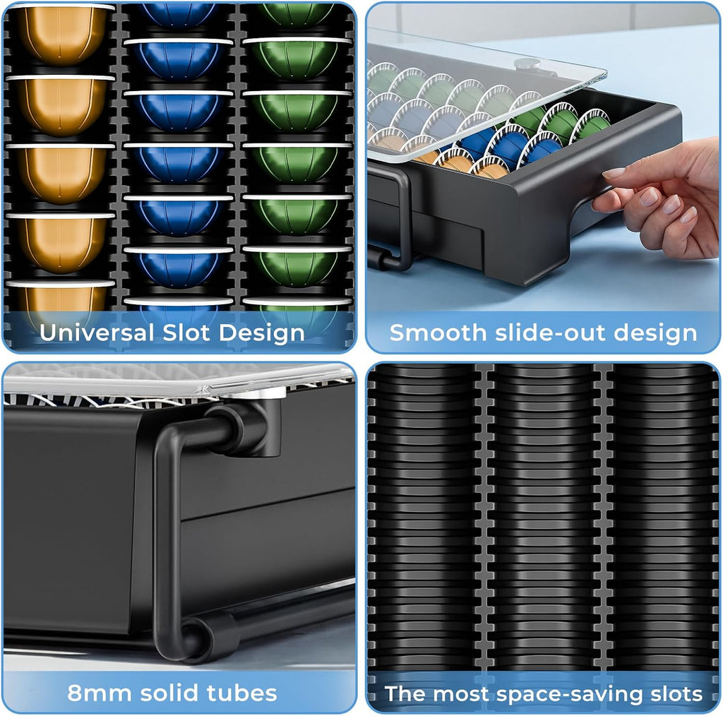 EVERIE Compact Coffee Pod Drawer for Nespresso Vertuo, 21 Large/30 Small