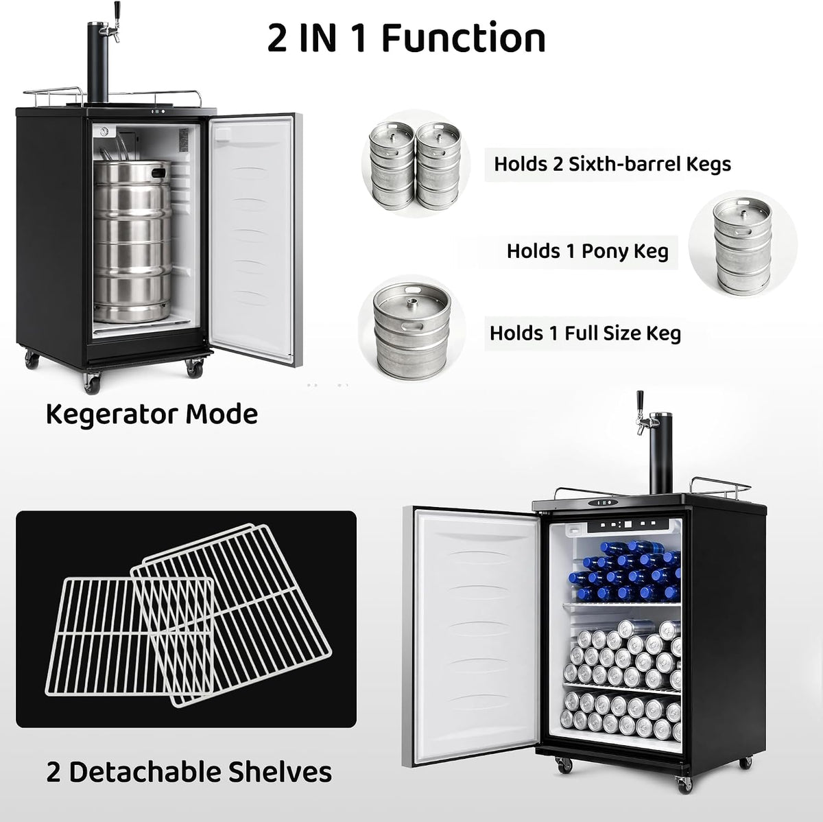 Beer Kegerator, Single Tap Commercial Draft Beer Dispenser, Refrigerator