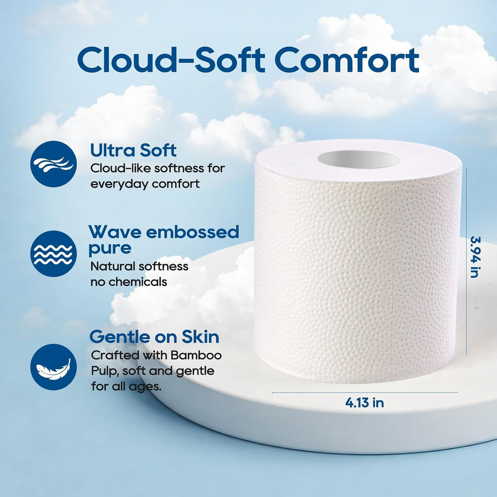 Bamboo Toilet Paper 3-Ply, Septic Safe Bath Tissue, 24 Rolls, White