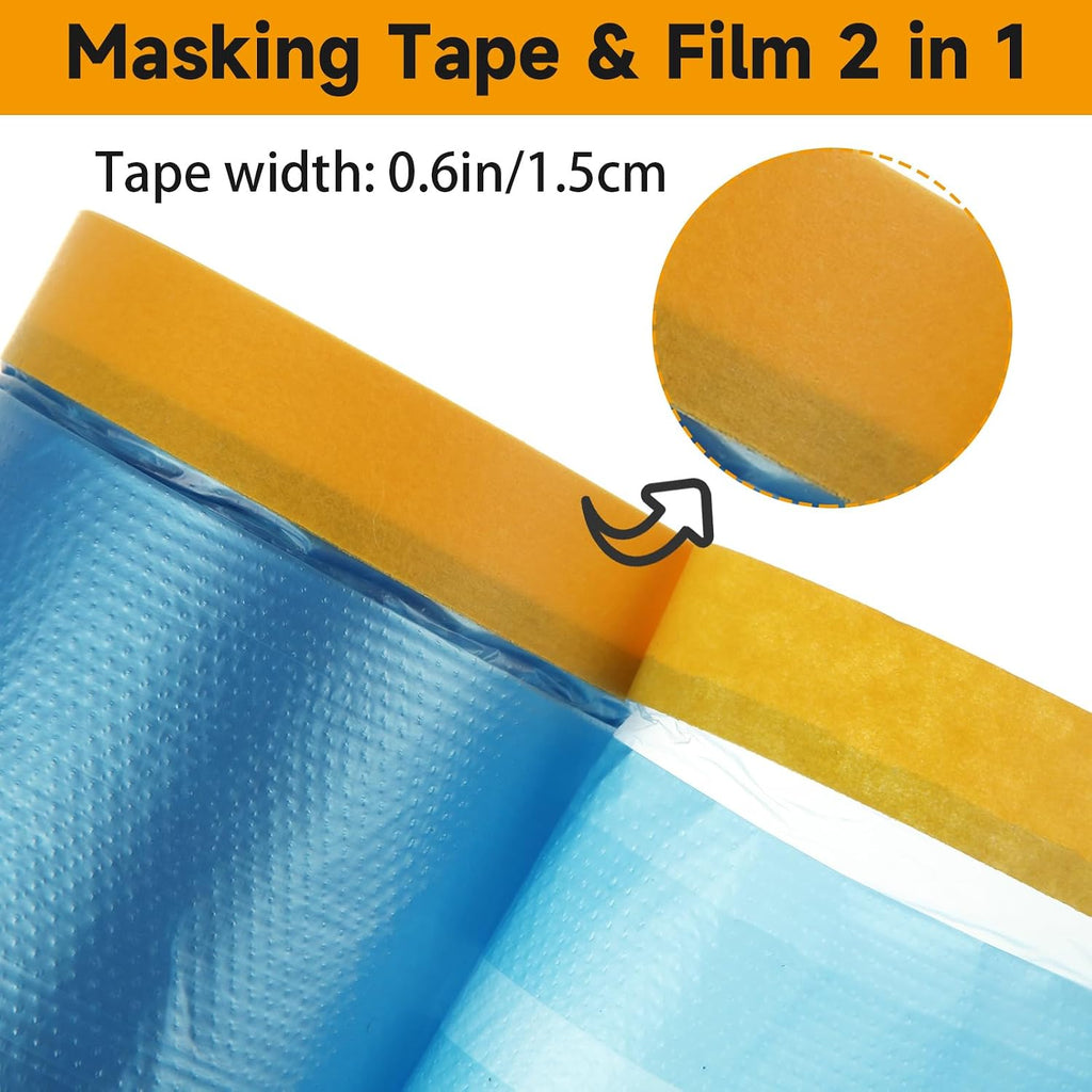8 Rolls 22" x 66' Painters Plastic Sheeting, Pre-Taped Masking Film, Tape and Drape Drop Cloth for Painting