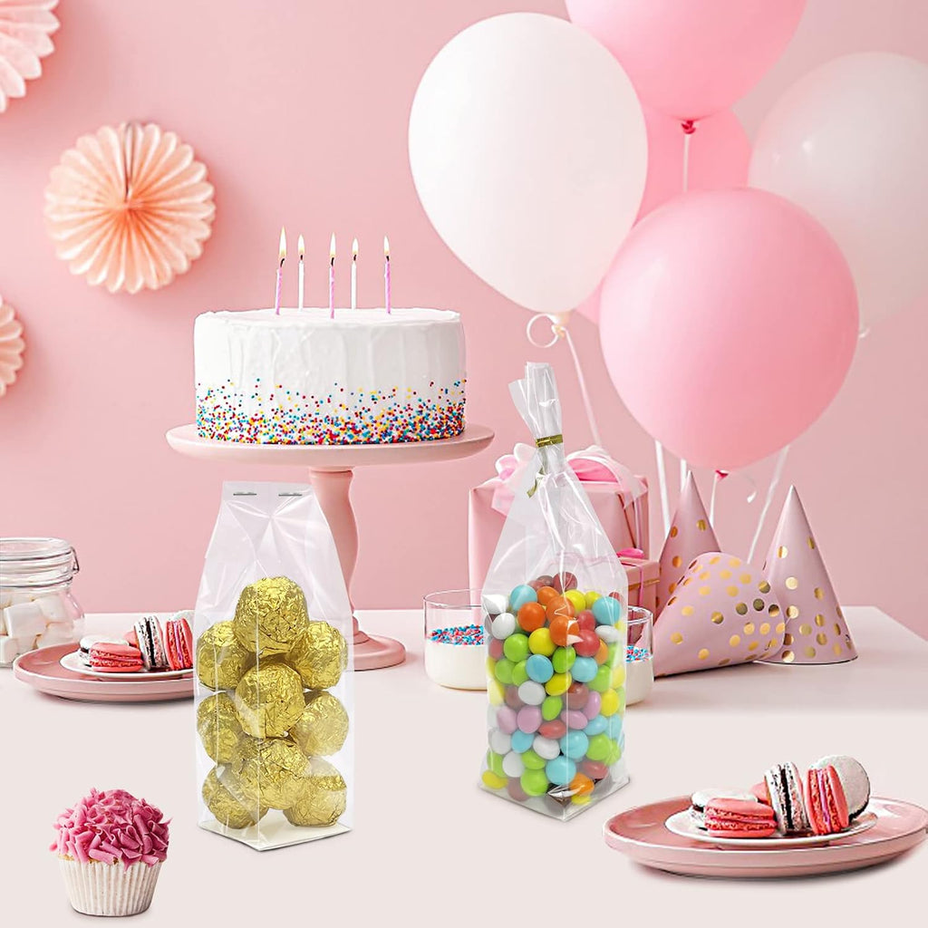 Gusseted Flat Bottom Cellophane Bags 2x2x8 In 50Pcs