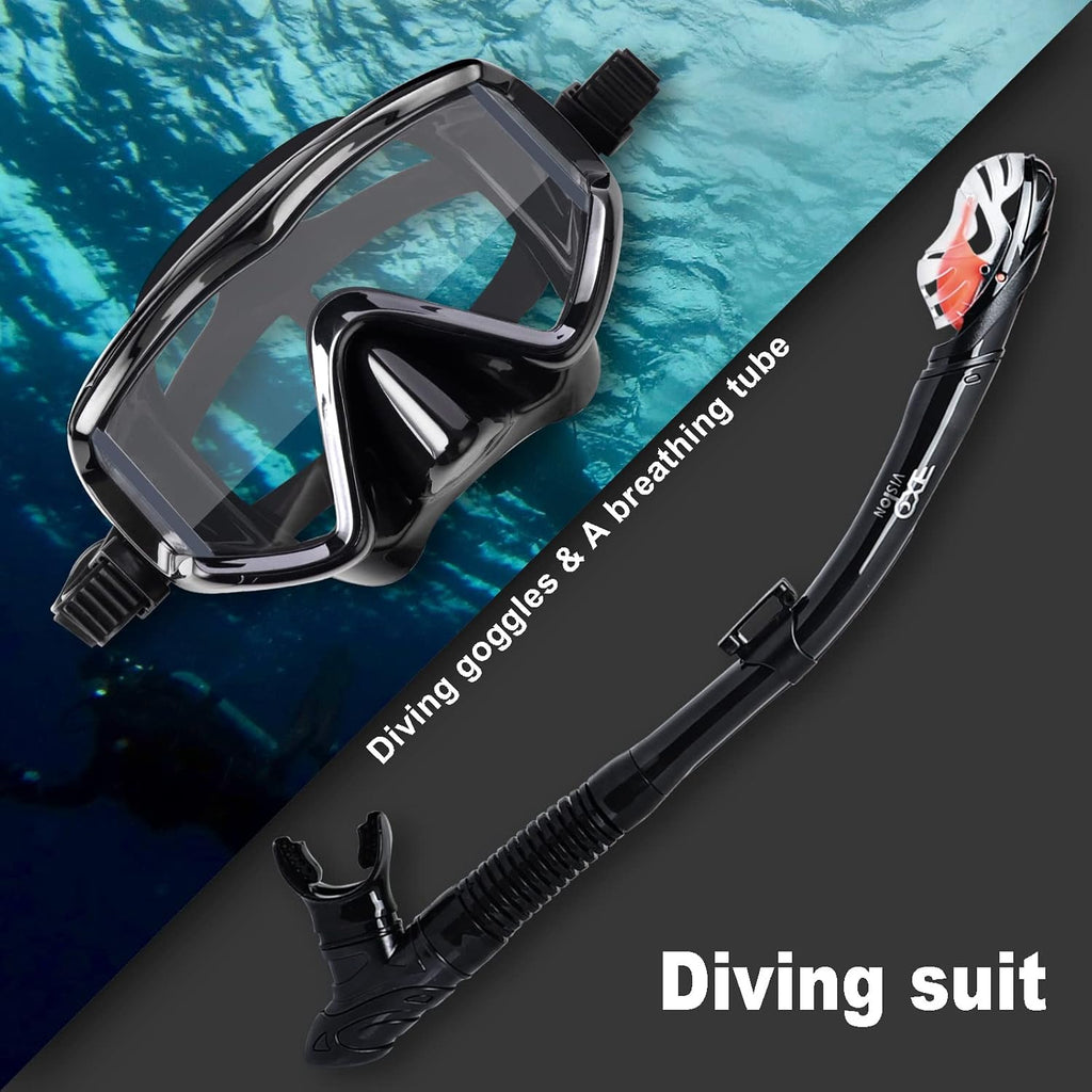 Snorkel Set Pano 3 Window Adult Snorkeling Gear, Professional Snorkel Goggles Anti-Fog Diving Mask, Anti-Leak Swim