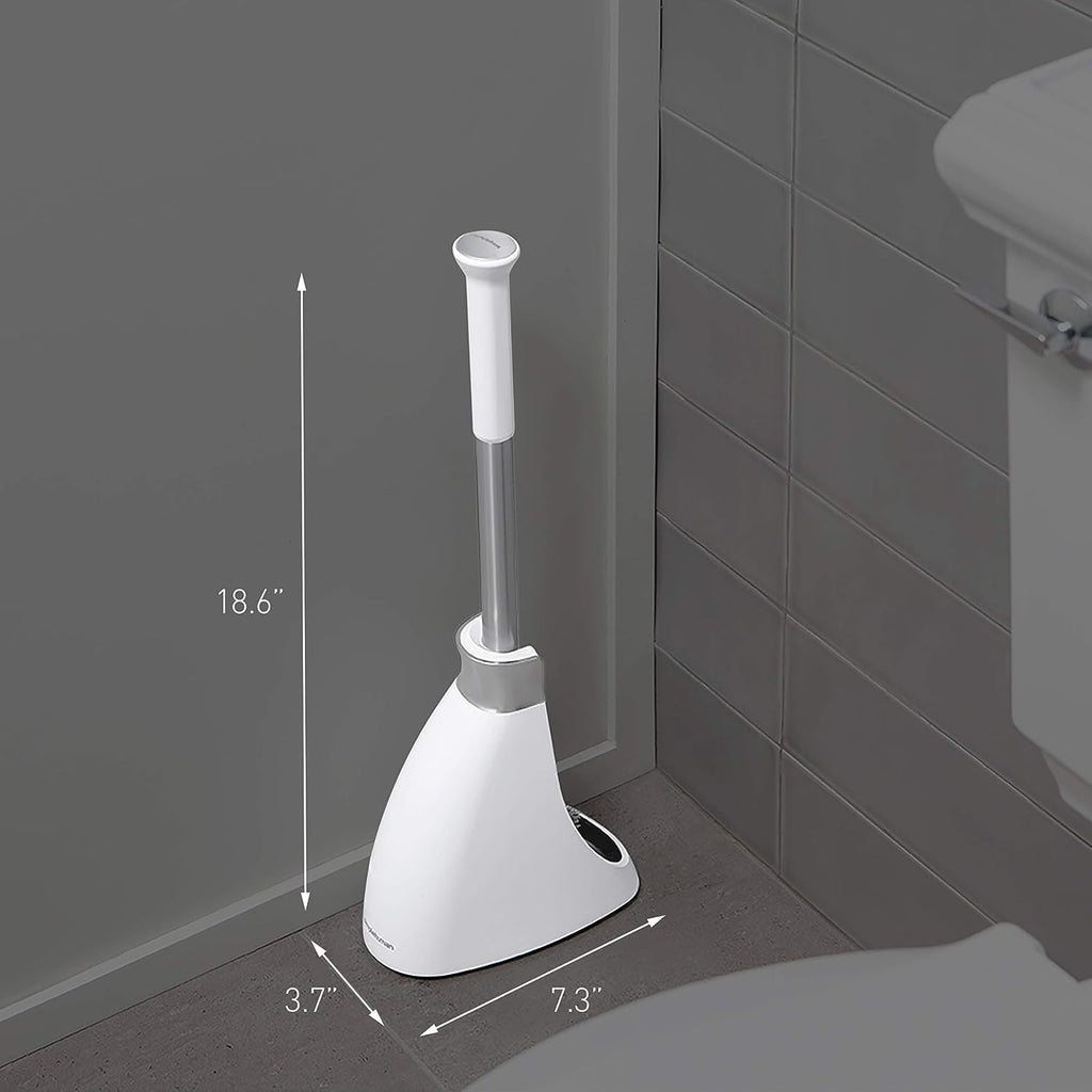 Toilet Plunger and Toilet Brush Set with Holder, Magnetic Drip-Free Covers, Crescent Brush Head and Modern-Toilet