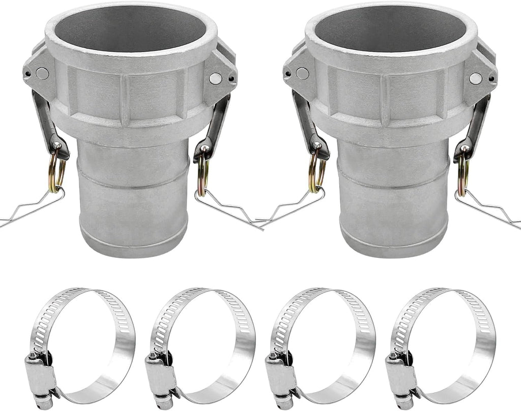 2PCS Type C Aluminum Global Cam and Groove Hose Fitting C-300 3" Type C with 4 PCS Hose Clamps with a Hose Shank (3 inch, Type C)