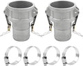 2PCS Type C Aluminum Global Cam and Groove Hose Fitting C-300 3" Type C with 4 PCS Hose Clamps with a Hose Shank (3 inch, Type C)