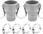 2PCS Type C Aluminum Global Cam and Groove Hose Fitting C-300 3" Type C with 4 PCS Hose Clamps with a Hose Shank (3 inch, Type C)