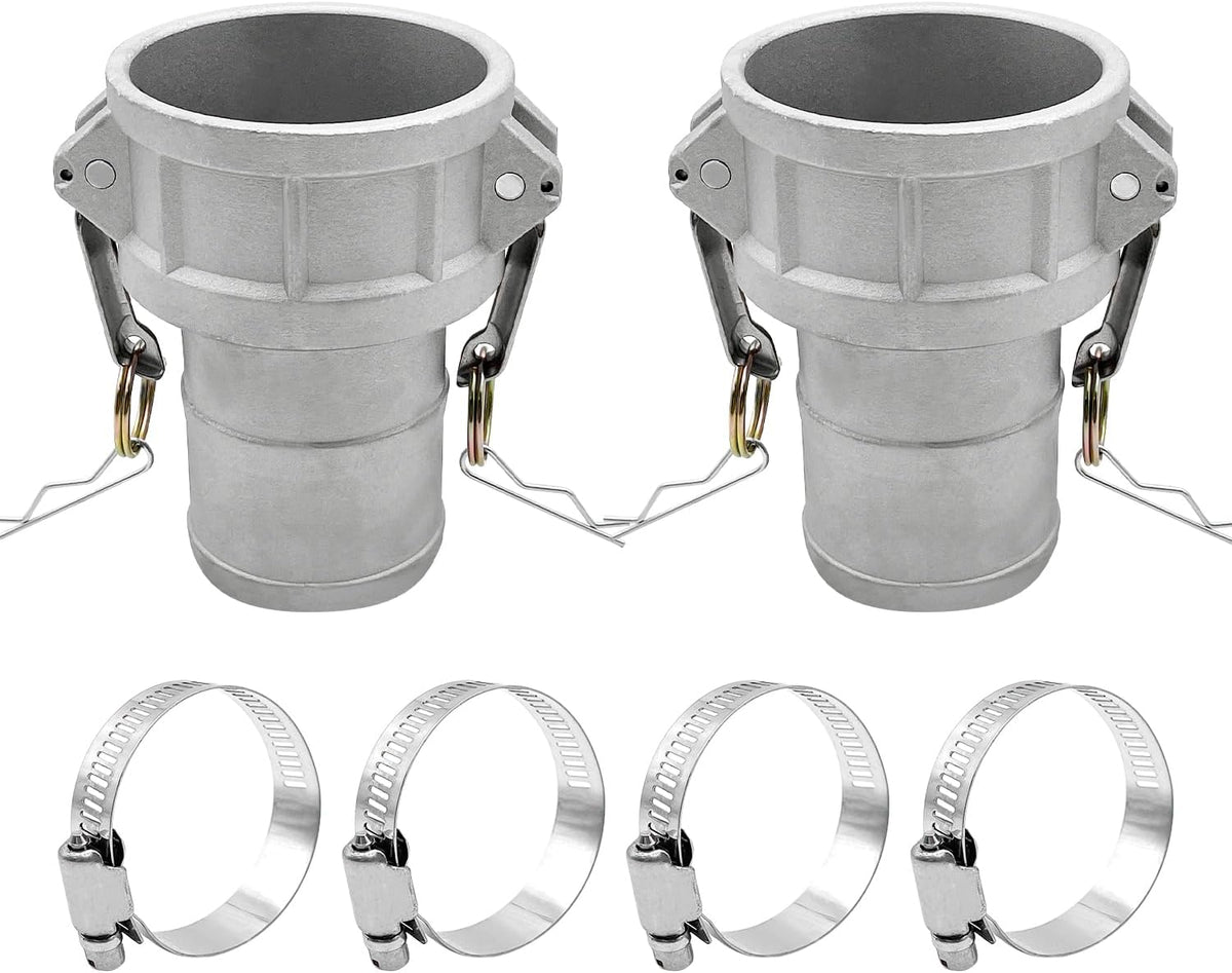 2PCS Type C Aluminum Global Cam and Groove Hose Fitting C-300 3" Type C with 4 PCS Hose Clamps with a Hose Shank (3 inch, Type C)