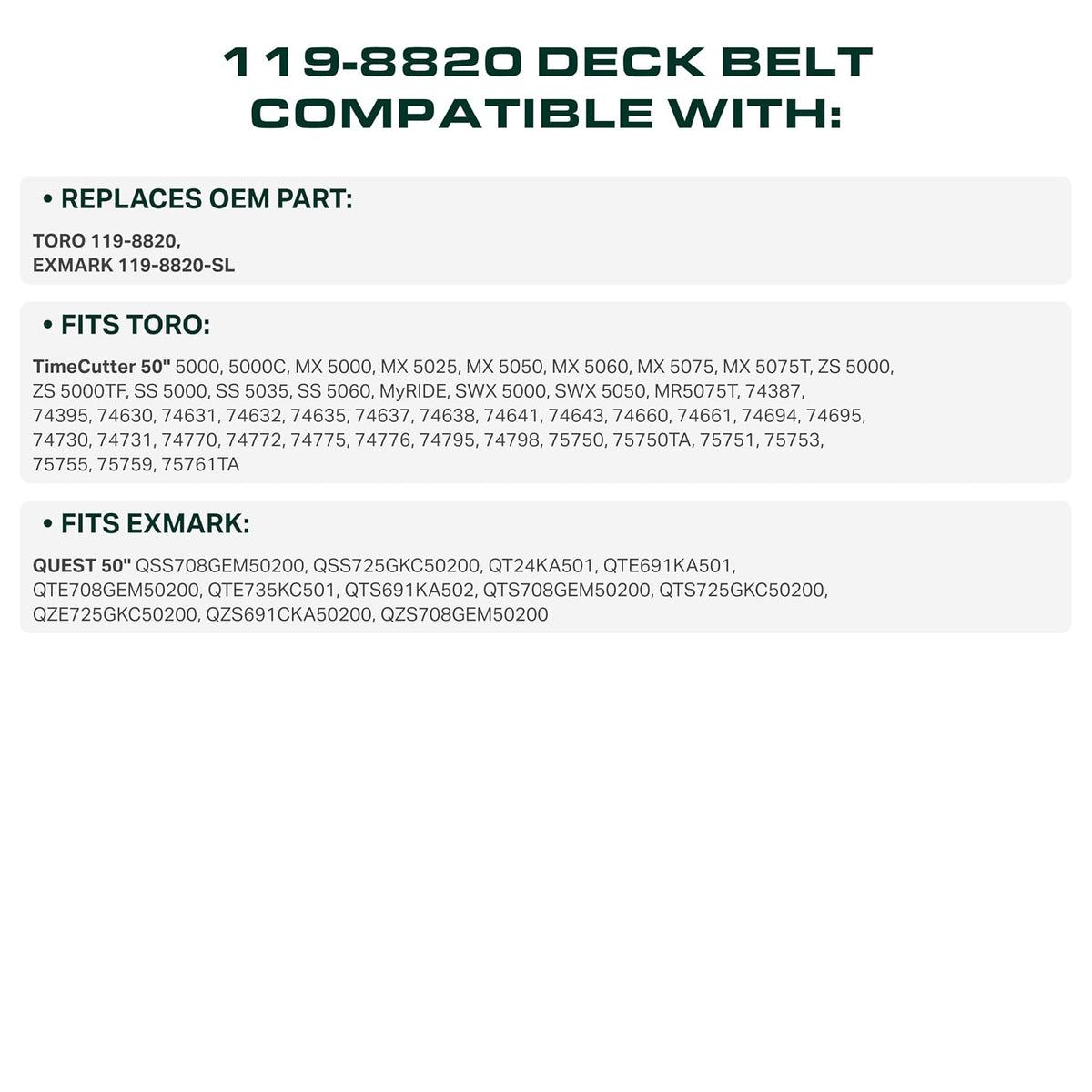 UDC Parts 119-8820 Toro TimeCutter 50 Inch Deck Belt Replacement