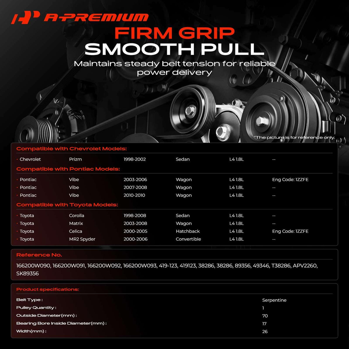 A-Premium Belt Tensioner Assembly with Pulley