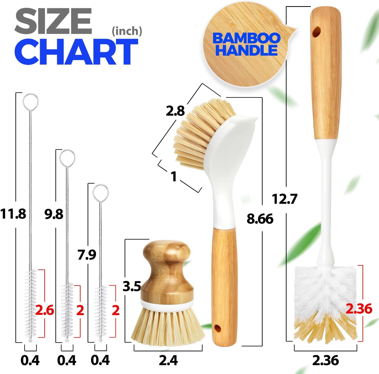 6 Pack Dish Brush Scouring Pad Set with Bottle Brush, Dish Brush, Palm Scrub Brush and Straw Brush, Dish Scrubber