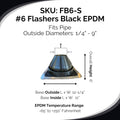 #6 Black EPDM Square Flexible Roof Jack Pipe Boot Metal Roofing Pipe Flashing (Pipe OD 1/4" to 9") - 100% Made in The