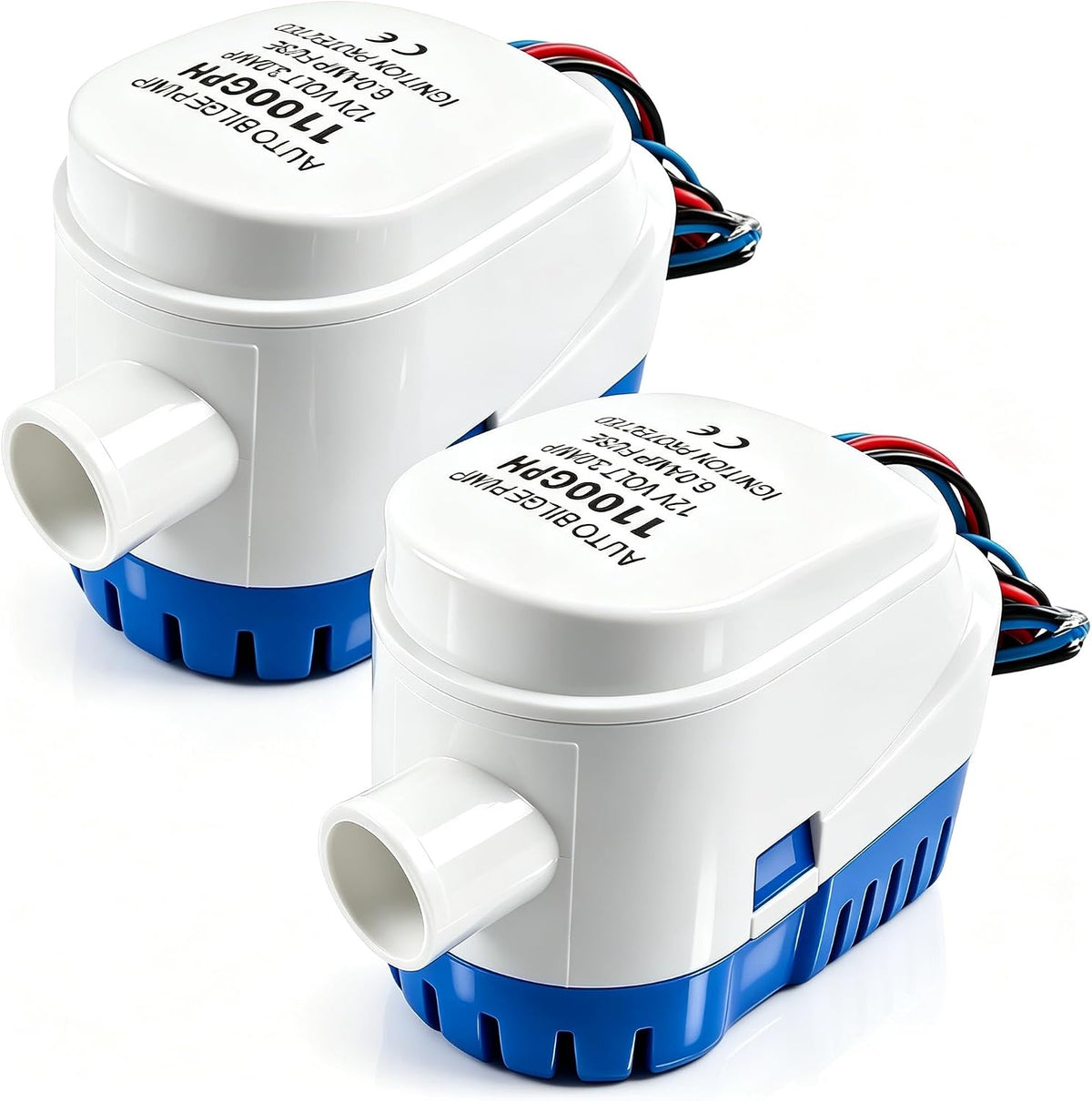 2pcs Automatic Bilge Pumps for Boats, 1100GPH 12V, w/Built-in Float Switch