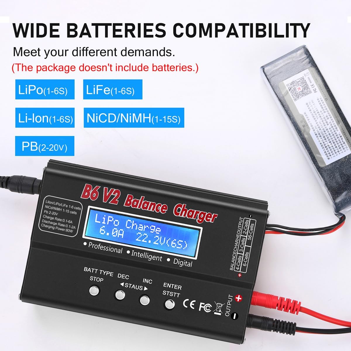 LiPo Battery Charger, 80W 6A Balance Fast Battery Charger for RC Toy Model | Battery Charger Discharger for 1S-6S