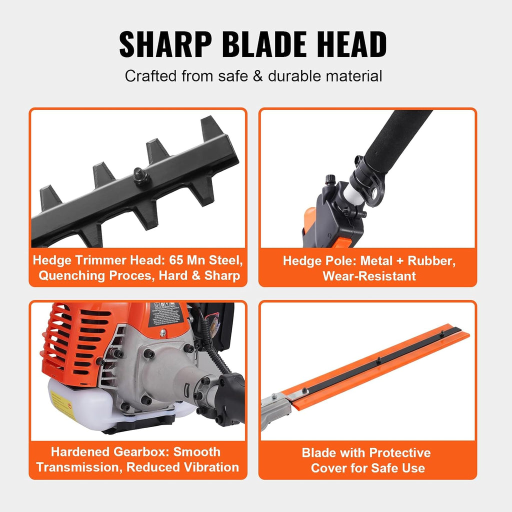 43cc 6-in-1 Multi-Functional Trimming Tool, Hedge Trimmer, Weed Eater, String Trimmer, Brush Cutter, Edger, Pole Saw
