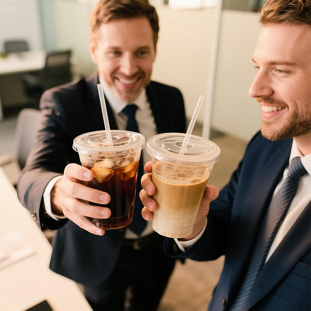50 Pack 20 oz Plastic Iced Coffee Cups with Lids and Straws