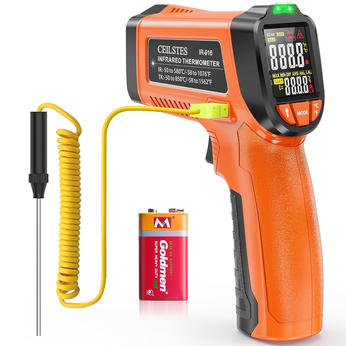 Infrared Thermometer Gun, Non-Contact Digital Laser Temperature Gun, -58°F to 1076°F, Adjustable Emissivity and