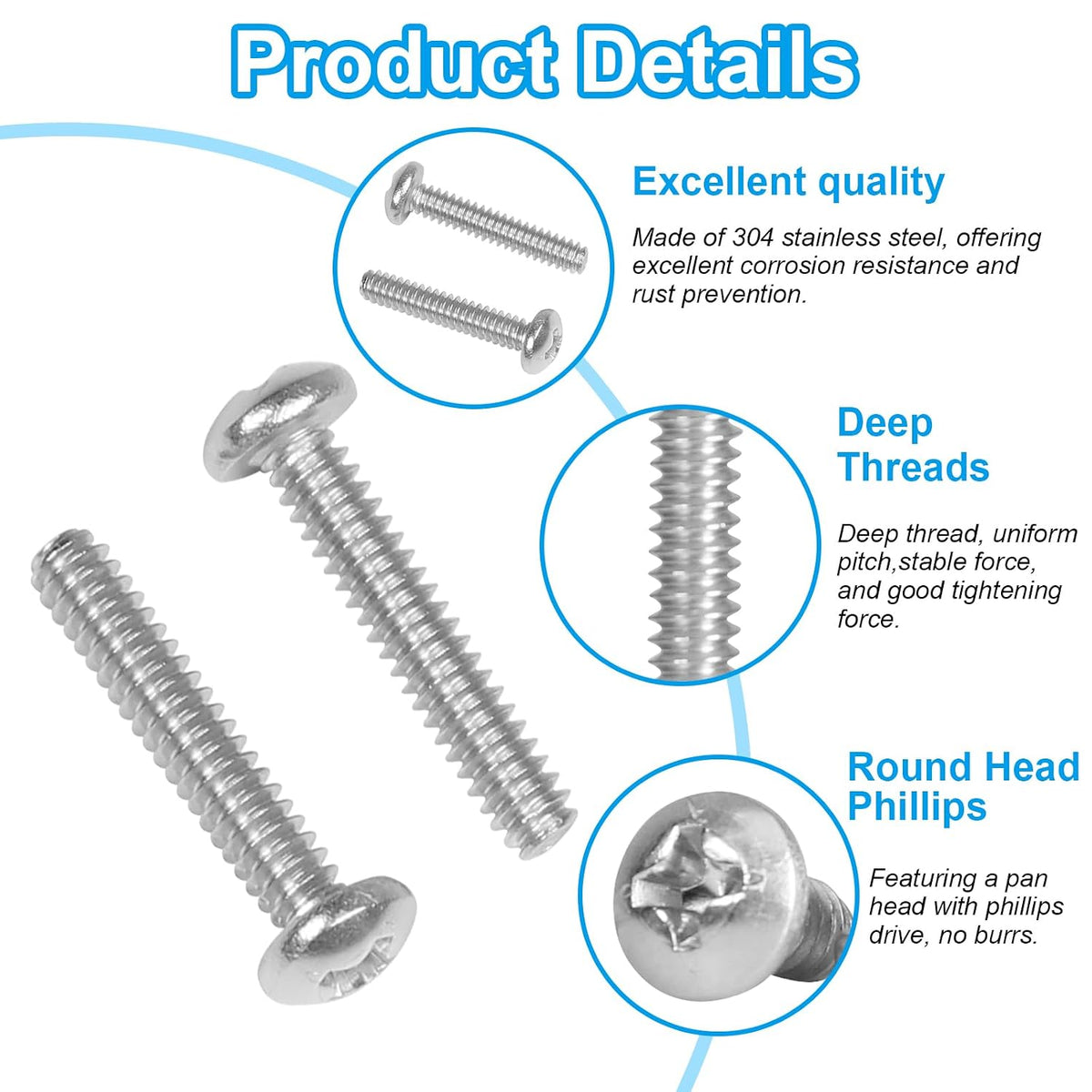 25 Pcs #10-24 x 1 Pan Head Machine Screws 304 Stainless Steel